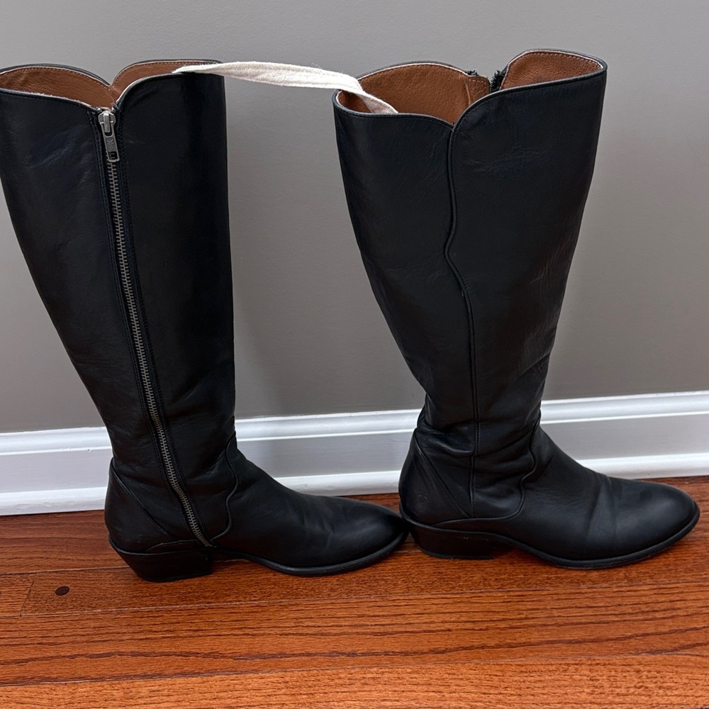 Frye Carson Piping Black Leather Knee-High Women's Boots - Picture 7 of 10